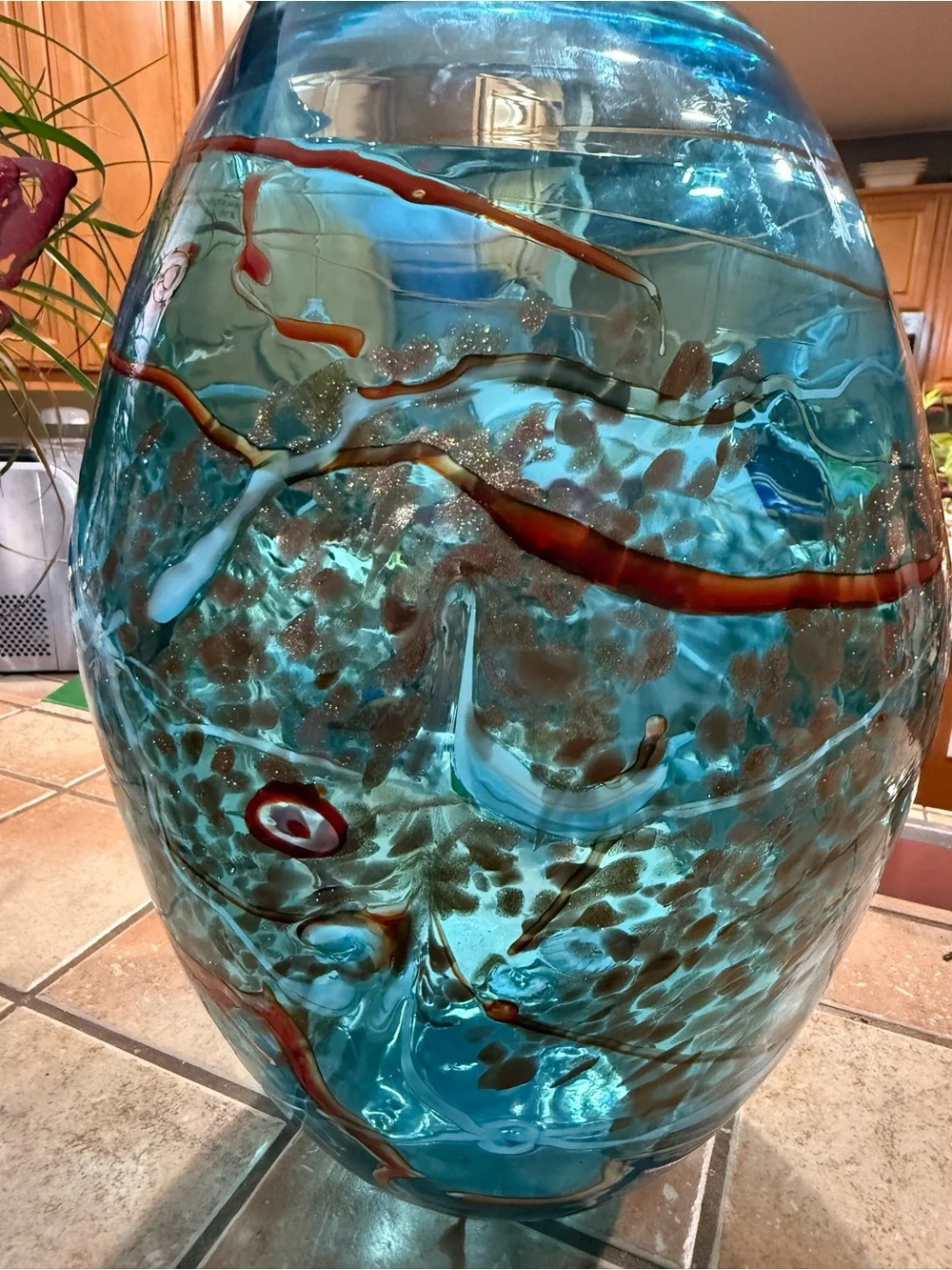 Viz Glass Color Mosaic Large Hand Blown Blue Turquoise Amber White
